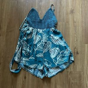 Teal tie romper